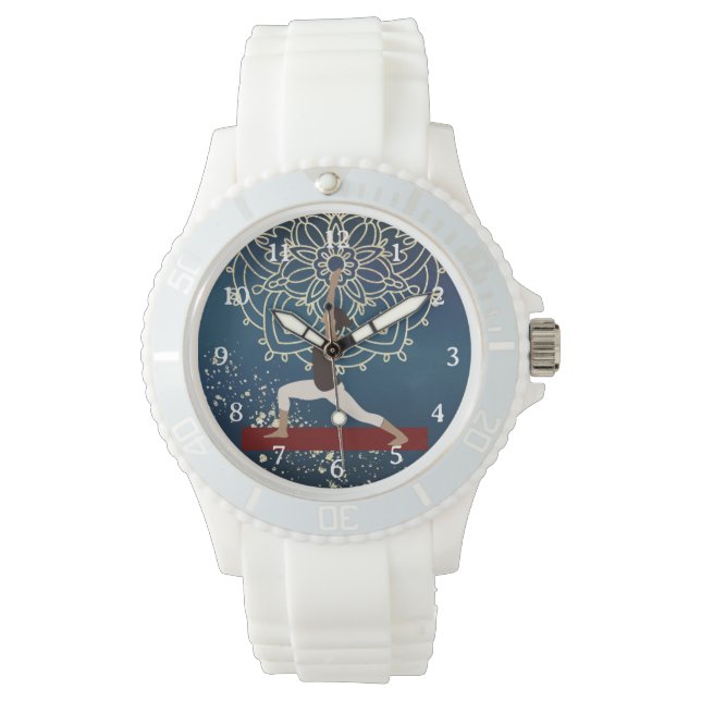 Yoga Gold, Blau und Rot Mandala Meditation Armbanduhr (Vorderseite)