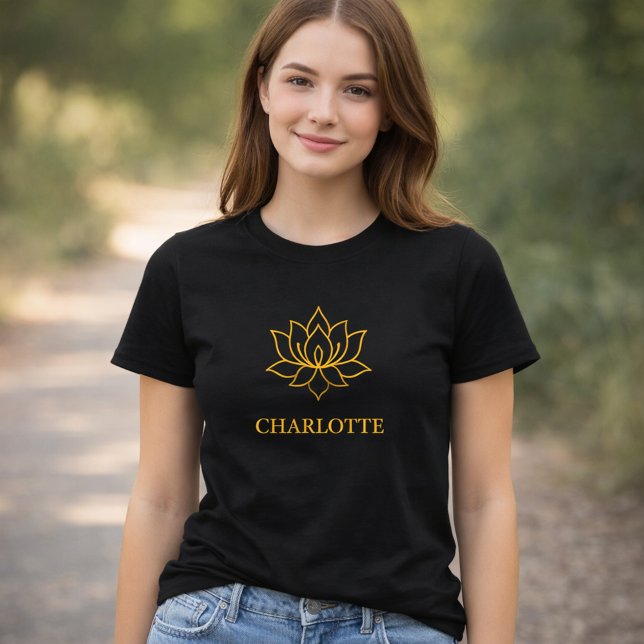 Yoga gold lotus flower name black T-Shirt (Von Creator hochgeladen)