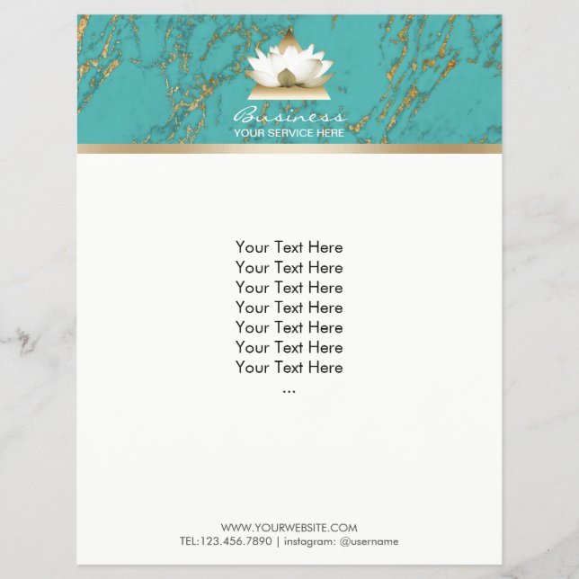 Yoga Gold Lotus Modernes Türkis & Gold Marmor Flyer (Vorne)