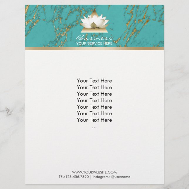 Yoga Gold Lotus Modernes Türkis & Gold Marmor Flyer (Vorne)