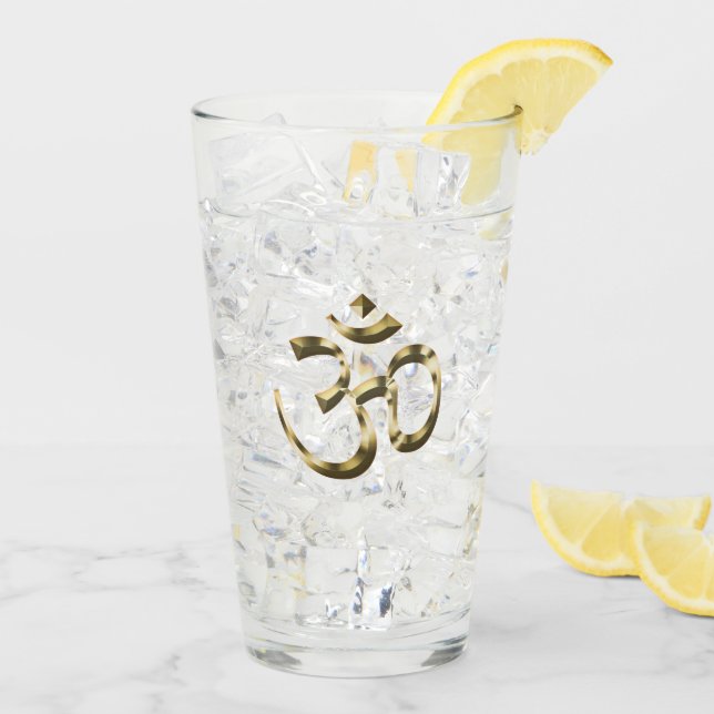 Yoga Gold Metallic Om Hindu Buddhist Symbol Glas (Rückseite Ice)