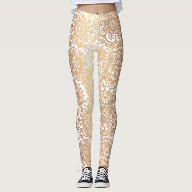 Yoga (Gold und White Boho Mandala) Leggings (Vorderseite)