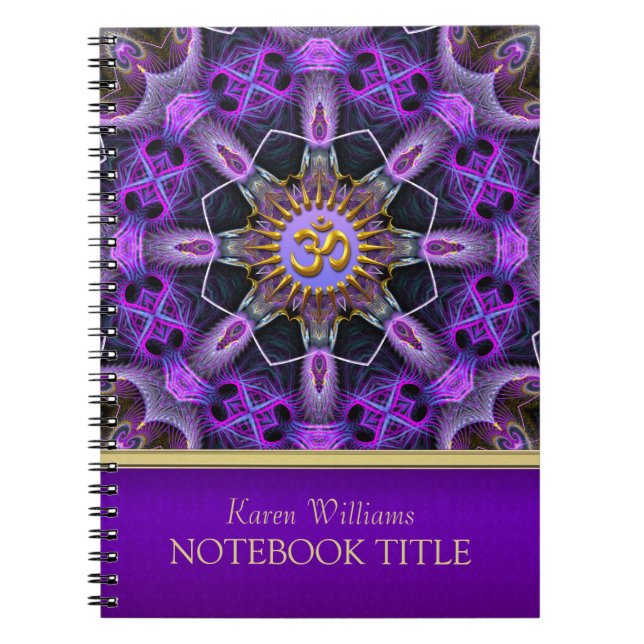 Yoga Golden Om Lila Fraktal Mandala Notebook Notizblock (Vorderseite)