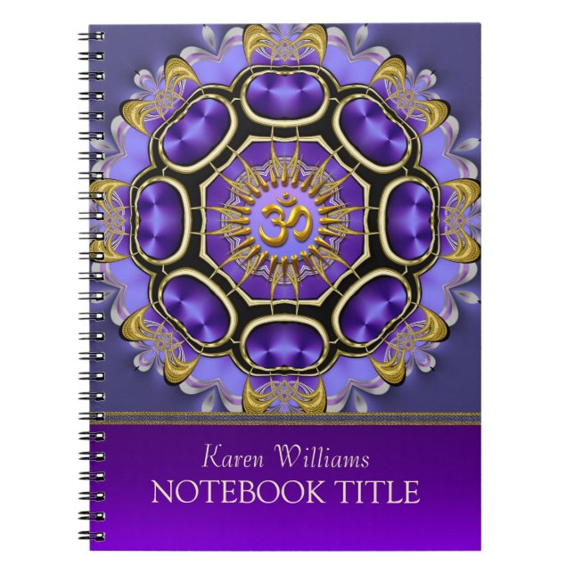Yoga Golden Om Lila Fraktal Mandala Notebook Notizblock (Vorderseite)