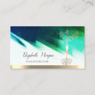 Yoga, Goldene Bäume Silhouette, Pinselstriche Visitenkarte