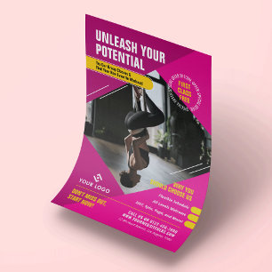Yoga Gym Classes Girly Pink Modernes Marketing Fot Flyer