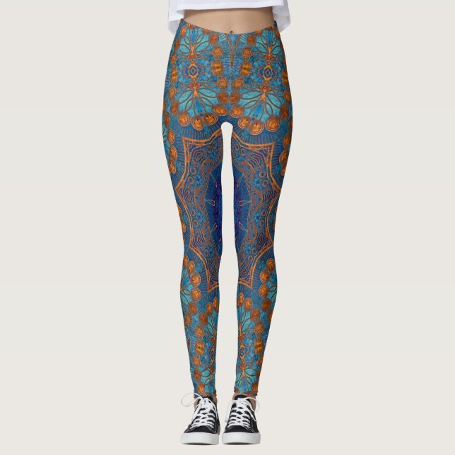 Yoga-Gym-Leggings für blaues Kupfermuster Leggings (Vorderseite)
