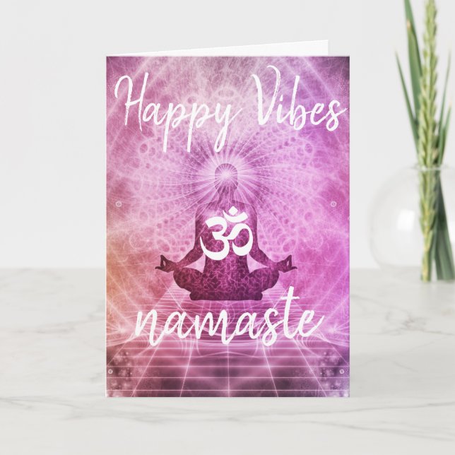 Yoga Happy Vibes Namaste OM Grußkarte Karte (Vorderseite)