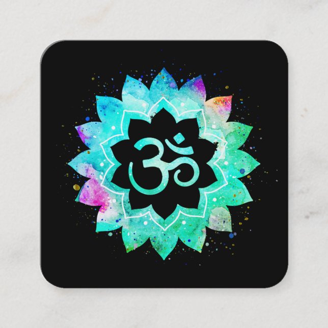 *~* Yoga Healer Lotus Blume Mandala Om Om Symbol Quadratische Visitenkarte (Vorderseite)