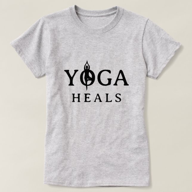 Yoga Heals T-Shirt mit Pose Silhouette (Design vorne)
