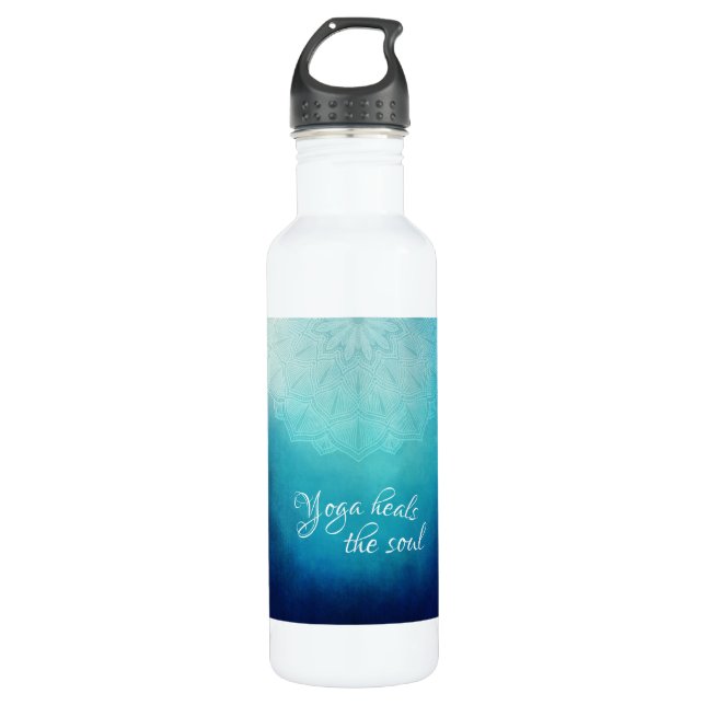 Yoga heilt den Soul-Text mit Blue Mandala Edelstahlflasche (Vorderseite)
