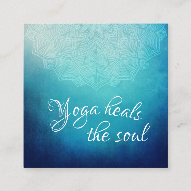 Yoga heilt den Soul-Text mit Blue Mandala Quadratische Visitenkarte (Vorderseite)