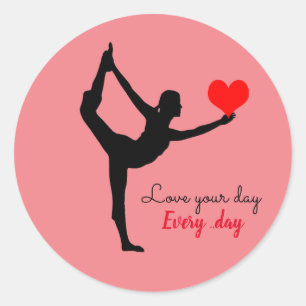 Yoga Herz & Liebe Ihr Tag Jeden Tag / Yogini  Runder Aufkleber