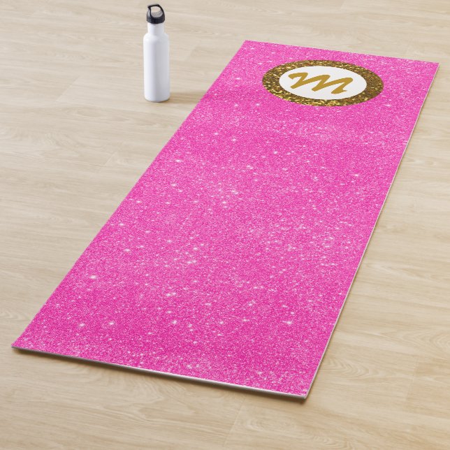Yoga Hot Pink Glitzer Girly Monogram Gold Glitzer Yogamatte (Beispiel)