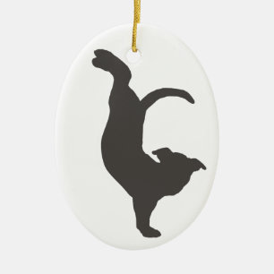 Yoga-HundPitbull Silhouette Keramikornament