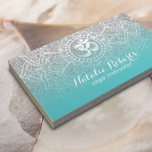 Yoga Instructor Aquamarin & Silver Glitzer Mandala Visitenkarte