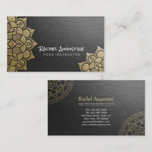 Yoga Instructor Black Gold Embossed Mandala Floral Visitenkarte