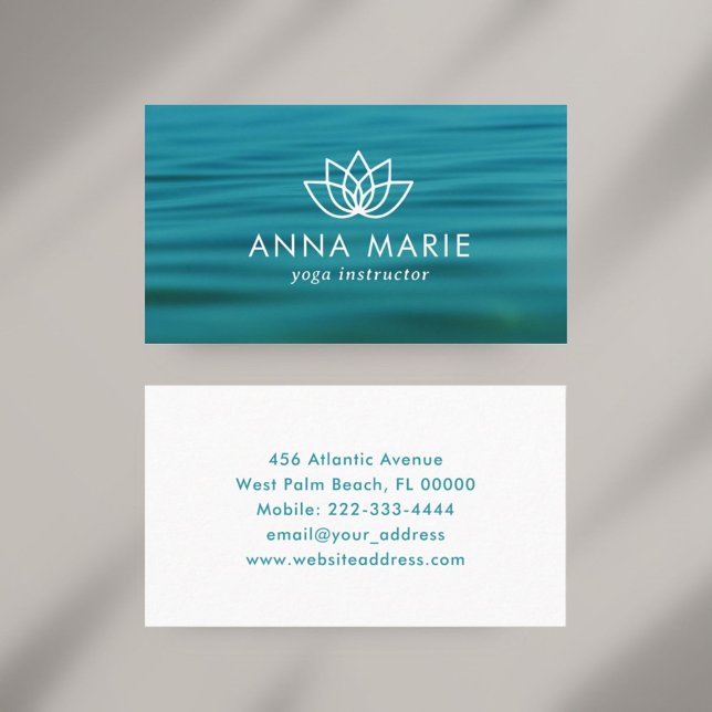 Yoga Instructor Blue Ocean Waves Business Card Visitenkarte (Von Creator hochgeladen)
