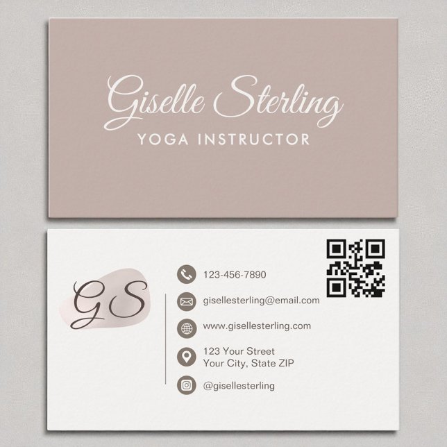 Yoga Instructor Blush Mauve Eleganter QR Code Visitenkarte (Von Creator hochgeladen)