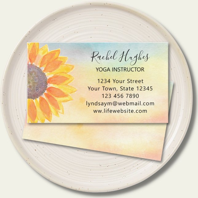 Yoga Instructor Business Card Sonnenblume Wasserfa Visitenkarte (Von Creator hochgeladen)