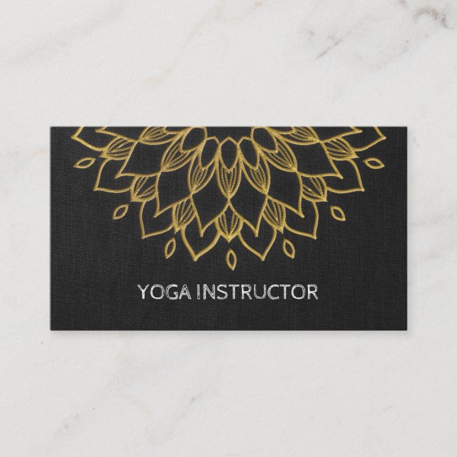 YOGA Instructor Chic Stickerei Black Gold Floral Visitenkarte (Vorderseite)