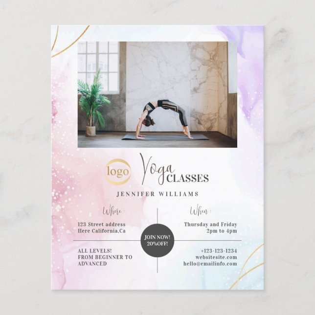 Yoga Instructor Classes Foto Logo Watercolor Boho Flyer (Vorne)