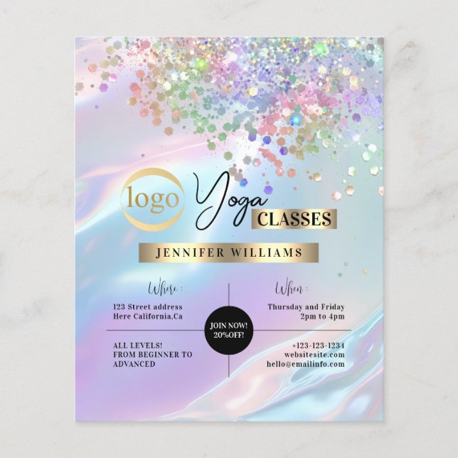 Yoga Instructor Classes Logo Holographic Opal Flyer (Vorne)