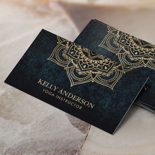 Yoga Instructor Gold Lotus Mandala Dark Visitenkarte