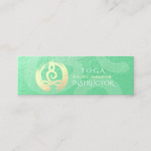 Yoga Instructor Green Gold Meditation Pose ZEN OM Mini Visitenkarte