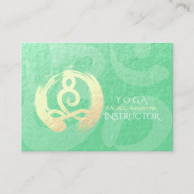 Yoga Instructor Green Gold Meditation Pose ZEN OM Terminkarte (Vorderseite)