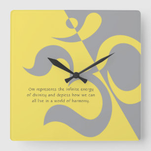 Yoga Instructor Illuminiert Yellow Gray OM Quotes Quadratische Wanduhr