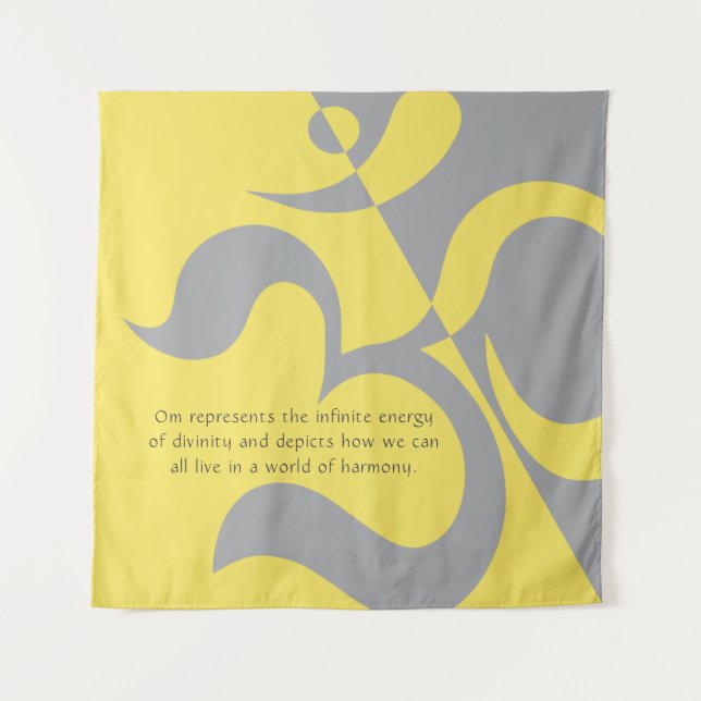 Yoga Instructor Illuminiert Yellow Gray OM Quotes Wandteppich (Vorderseite)
