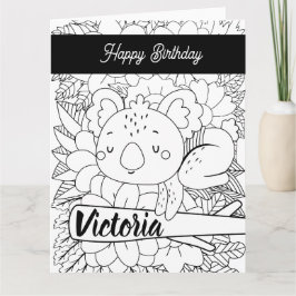 Yoga Instructor Koala Birthday Floral Coloring Karte
