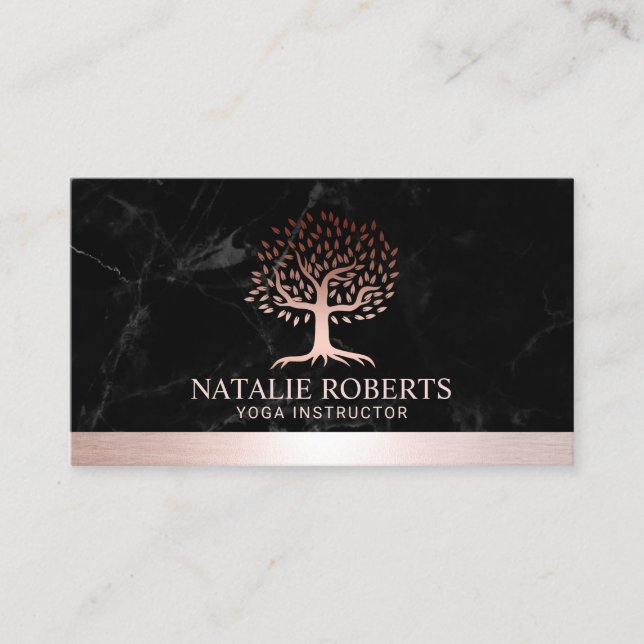 Yoga Instructor Life Tree Rose Gold Border Marmor Visitenkarte (Vorderseite)