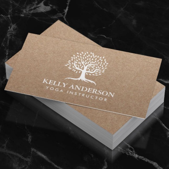 Yoga Instructor Life Tree Rustic Kraft Visitenkarte (Von Creator hochgeladen)
