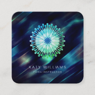 Yoga Instructor Lotus Blume Watercolor Blue Beach Quadratische Visitenkarte