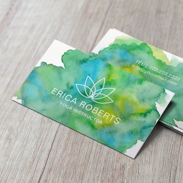 Yoga Instructor Lotus Floral Logo Wasserfarbe Visitenkarte (Von Creator hochgeladen)