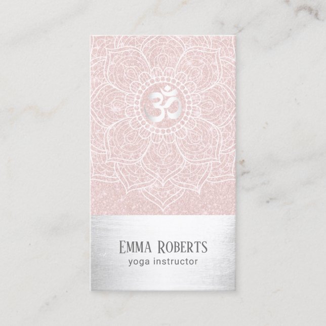 Yoga Instructor Lotus Mandala Blush Pink & Silver Visitenkarte (Vorderseite)