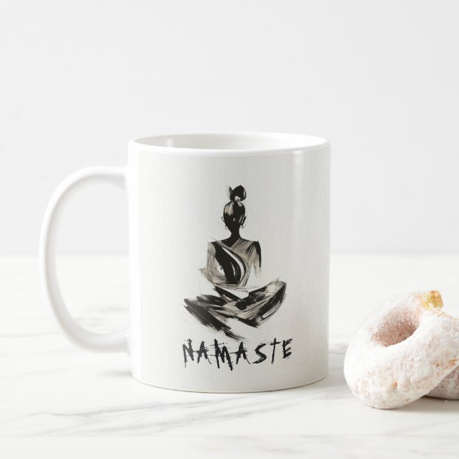 Yoga Instructor Lotus Meditation Pose Pinselstrich Kaffeetasse (Mit Donut)