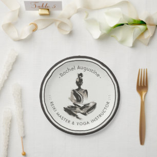 Yoga Instructor Lotus Meditation Pose Pinselstrich Pappteller