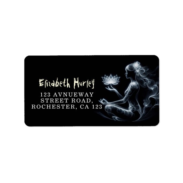 Yoga Instructor Lotus Medizin Pose Glühen Nebel Adressaufkleber (Vorne)