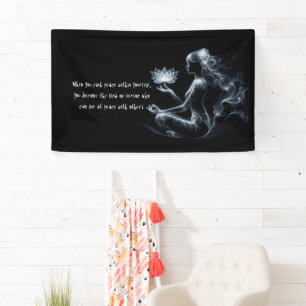 Yoga Instructor Lotus Medizin Pose Glühen Nebel Banner