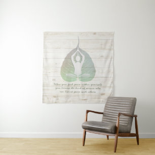 Yoga Instructor Meditation Pose Bodhi Leaf Quotes Wandteppich
