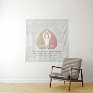 Yoga Instructor Meditation Pose Bodhi Leaf Quotes Wandteppich