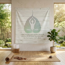 Yoga Instructor Meditation Pose Bodhi Leaf Quotes Wandteppich