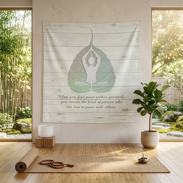 Yoga Instructor Meditation Pose Bodhi Leaf Quotes Wandteppich (Von Creator hochgeladen)