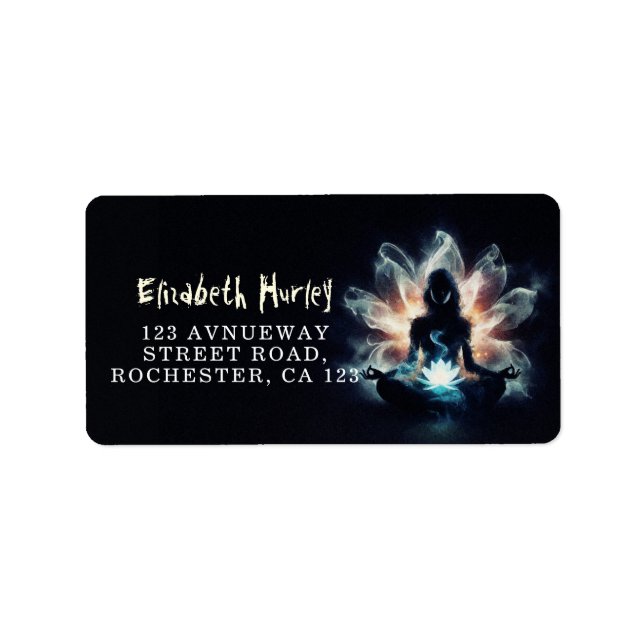 Yoga Instructor Meditation Pose Glühen Mist Lotus Adressaufkleber (Vorne)