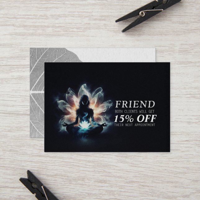 Yoga Instructor Meditation Pose Glühen Mist Lotus Empfehlungskarte (Vorderseite/Rückseite Beispiel)