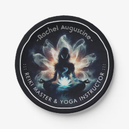 Yoga Instructor Meditation Pose Glühen Mist Lotus Pappteller