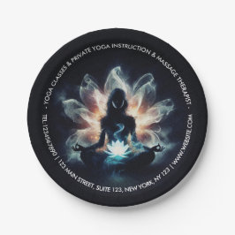 Yoga Instructor Meditation Pose Glühen Mist Lotus Pappteller